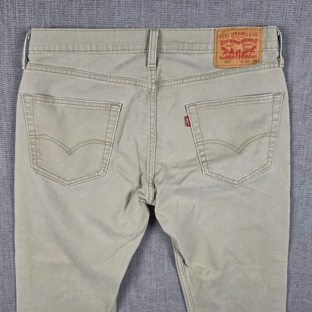 Levi's 502 Regular Tapered Mens 34x30 Tan Khaki Twill Chino Pants Stretch Casual
